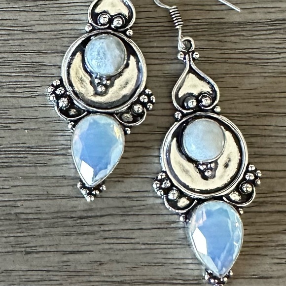0123 Opalite Rainbow Moonstone Artisan Drop Earrings Silver Gemstone Jewelry - Picture 4 of 13